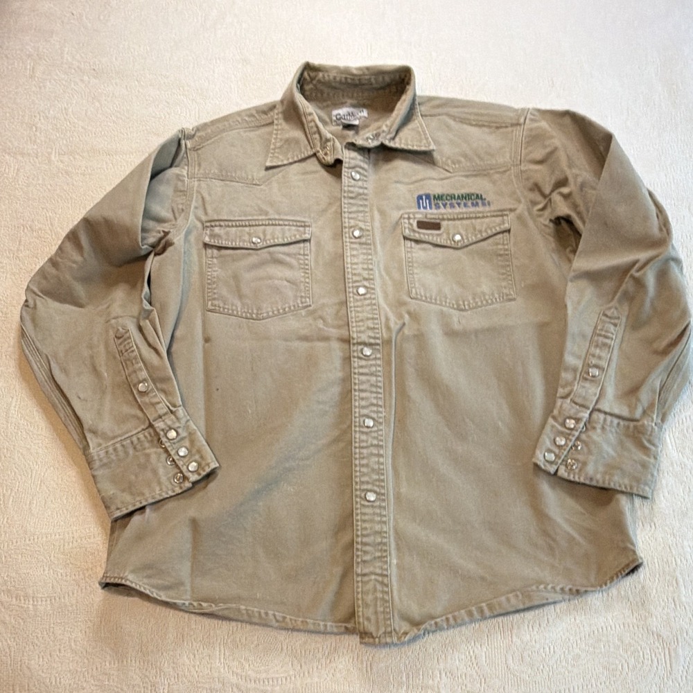 Carhartt Mens L Beige Cotton Twill Work Shirt Mechanical Systems S123KH1